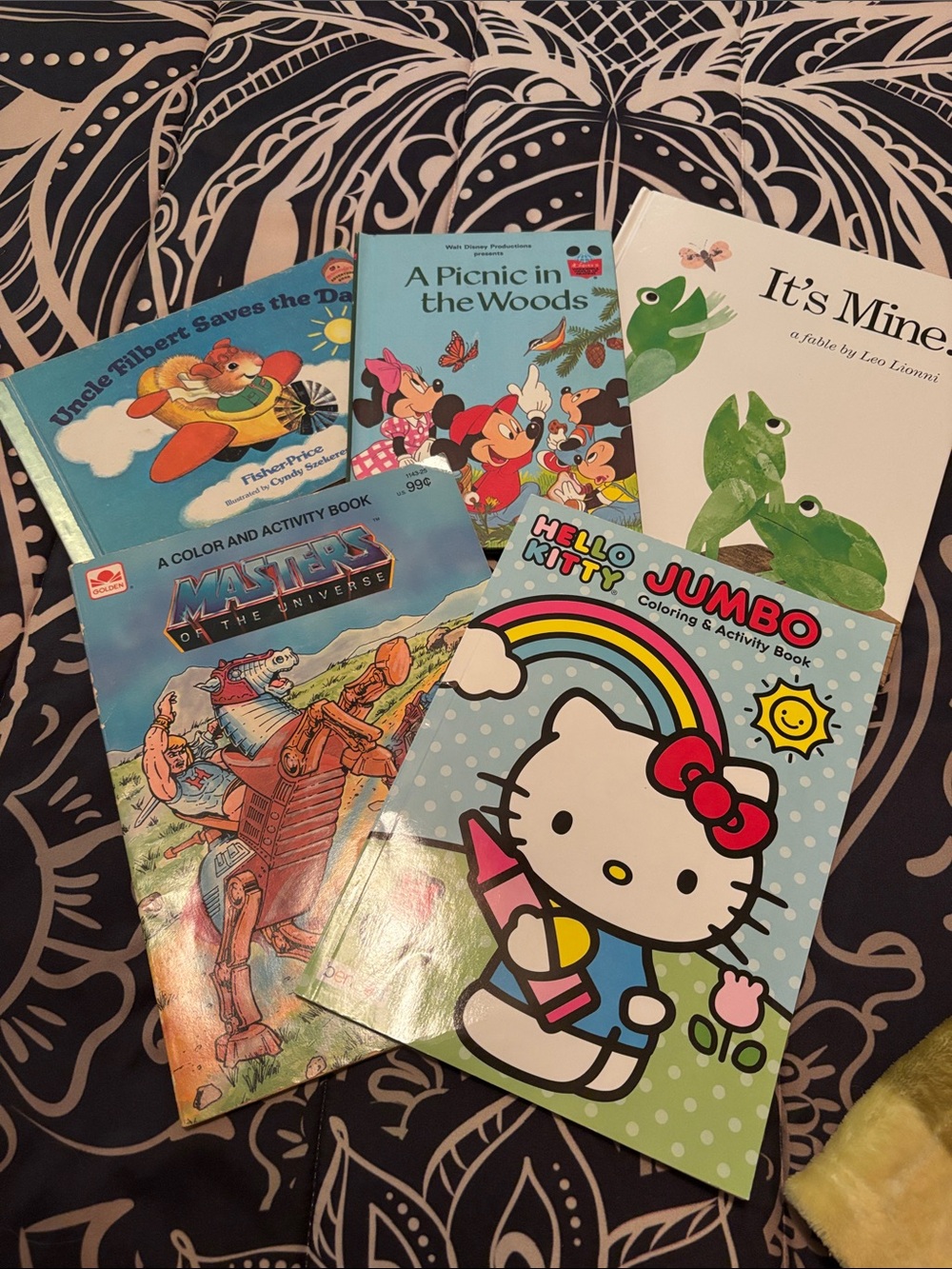 Hello Kitty and HeMan vintage coloring  books and 3 books
